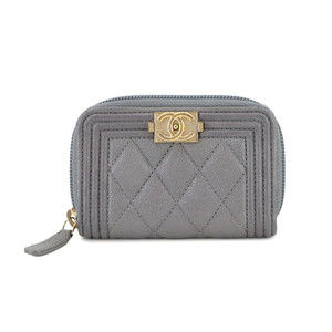 CHANEL Gray Caviar Leather Wallet